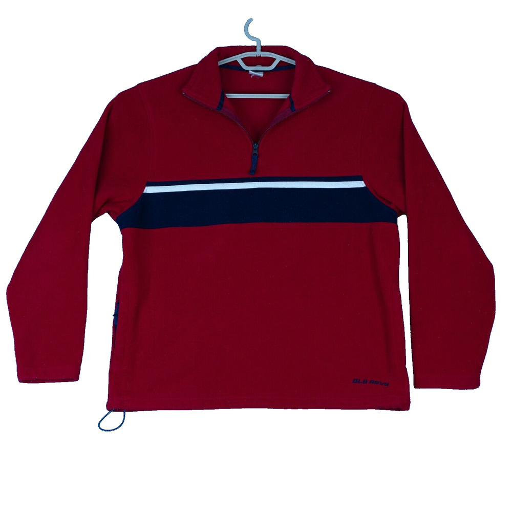 Vintage Y2K Old Navy Fleece Quarter Zip Sweatshirt Mens Large Red White‎ Blue
